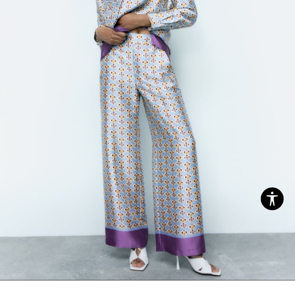 ZARA Satin Effect Geometric Print Pants